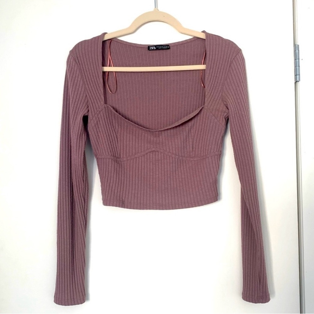 Zara Mauve Ribbed Crop Top